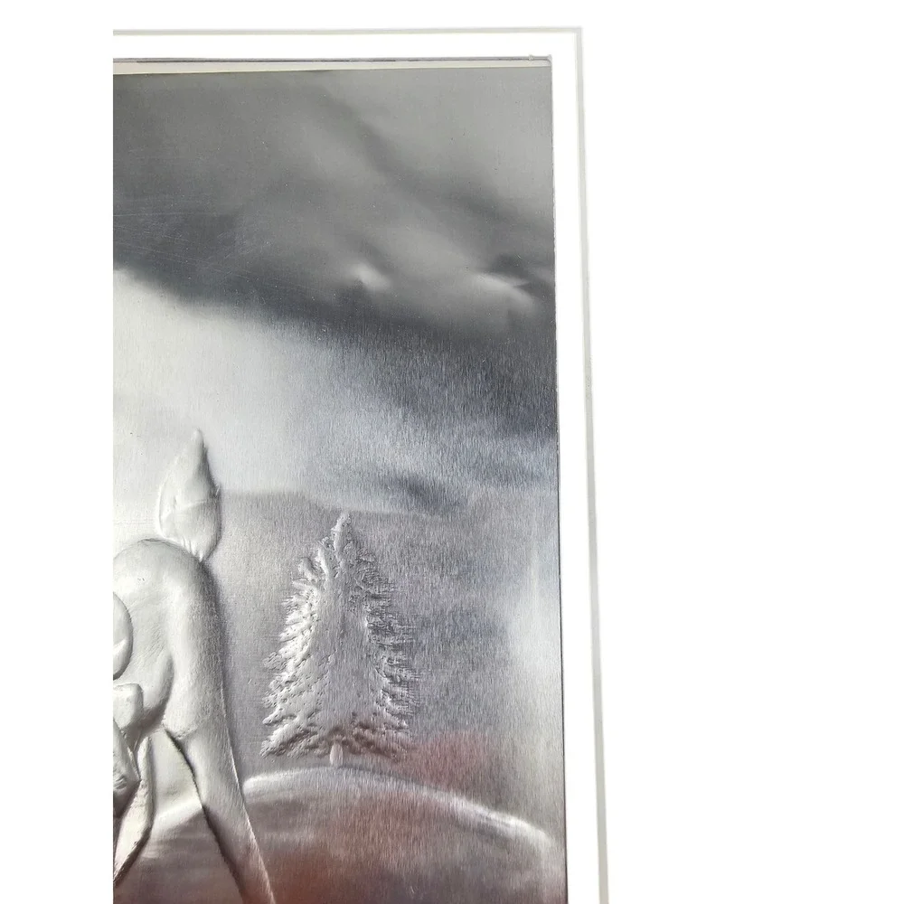 Fetco‎ Home Decor Framed Embossed Metal Art Deer Fawn Winter Scene